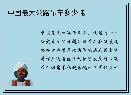 中国最大公路吊车多少吨