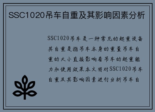 SSC1020吊车自重及其影响因素分析