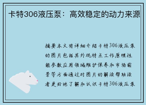 卡特306液压泵：高效稳定的动力来源