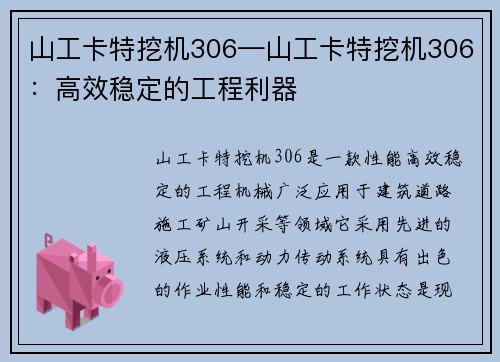 山工卡特挖机306—山工卡特挖机306：高效稳定的工程利器