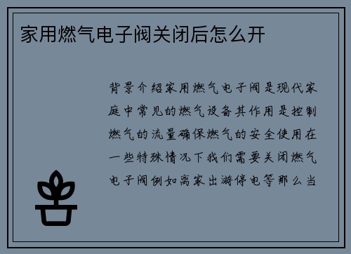 家用燃气电子阀关闭后怎么开
