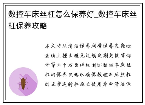 数控车床丝杠怎么保养好_数控车床丝杠保养攻略
